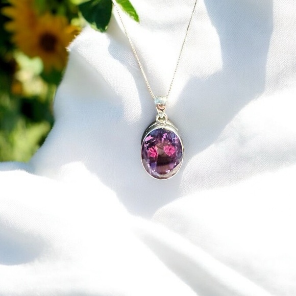 Large Oval Amethyst Sterling Silver Necklace - Picture 6 of 11